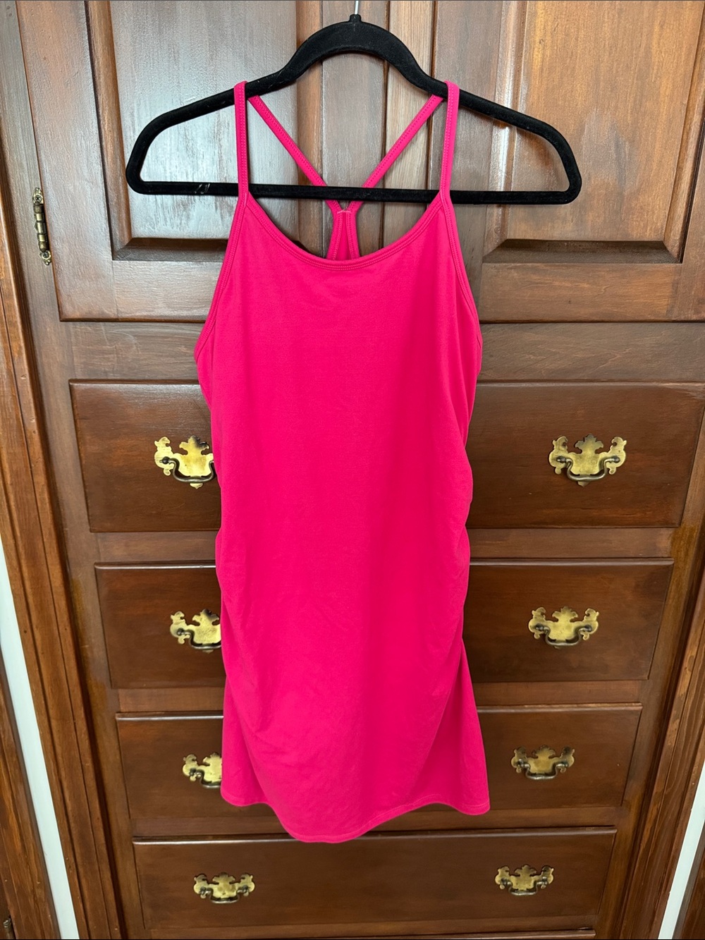 Bright Pink Strappy Exercise Dress with Shorts